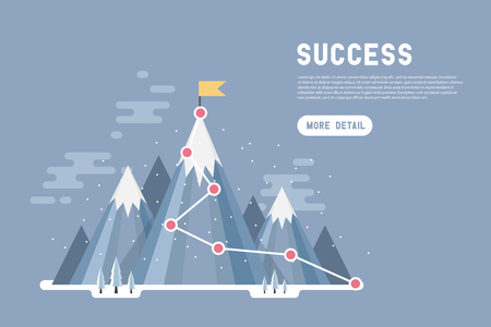 Business goal success concept infographic. Flag on the top of snow mountain.のイラスト素材