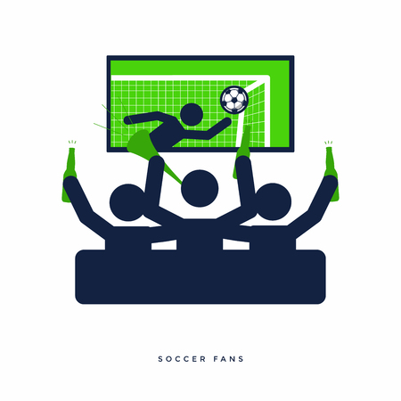 Soccer or football fans with beer bottle watching live football on TV and cheer for their team on sofa. vectorのイラスト素材