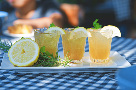 Fresh ice honey lemon drink in a glass.の写真素材