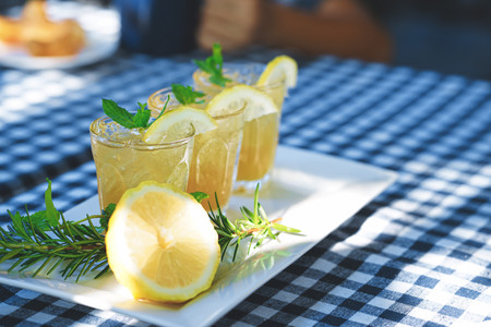 Fresh ice honey lemon drink in a glass.の写真素材