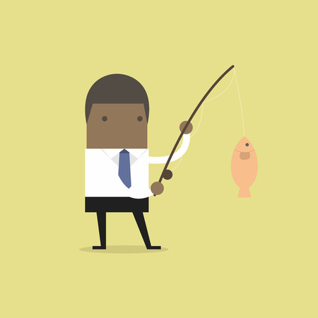 African businessman fishing a big fish.のイラスト素材
