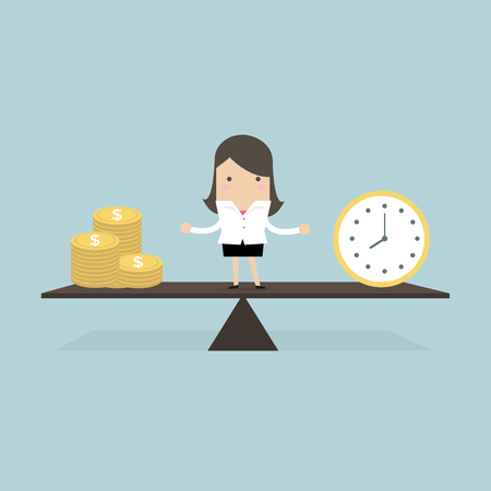 Businesswoman with money and time balance concept.のイラスト素材