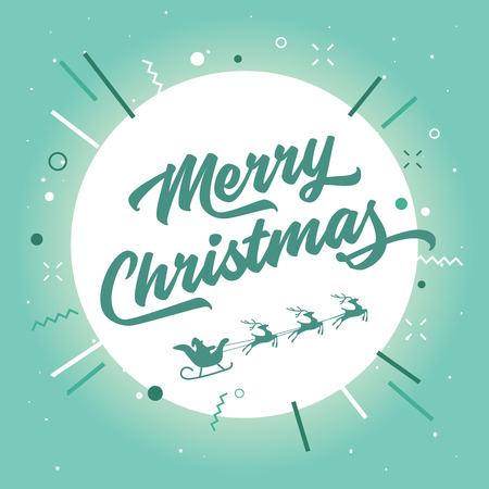 Merry Christmas Santa Claus and Reindeer in the moon.のイラスト素材