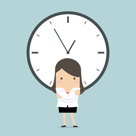 Businesswoman with a big clock.のイラスト素材