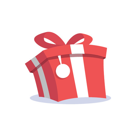 Red gift box and label cartoon icon flat design.のイラスト素材