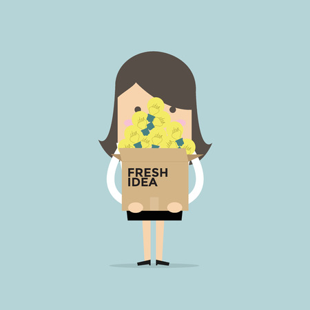 Businesswoman with fresh idea bulb in a box.のイラスト素材