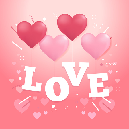 Letter Love with heart balloons. Valentines day postcard.のイラスト素材