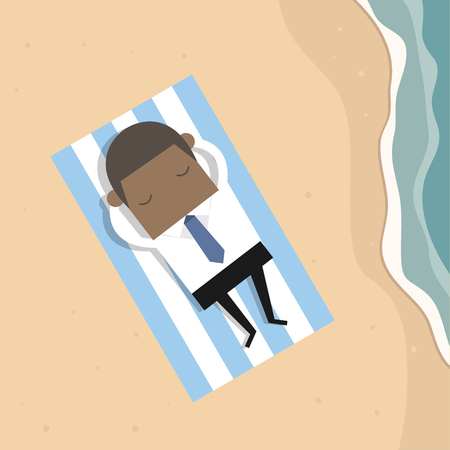 Sleeping African businessman at the seaside beach summer on vacation.のイラスト素材