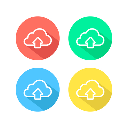 Outline upload simple cloud icon. linear symbol with thin outline. Set of white icons with long shadow.のイラスト素材