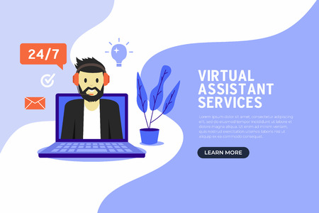 Online virtual assistant services banner flat design.のイラスト素材