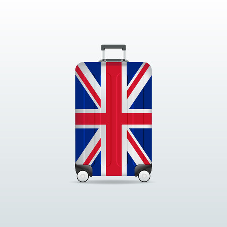 Travel luggage bag with United Kingdom flag. Realistic suitcase.のイラスト素材