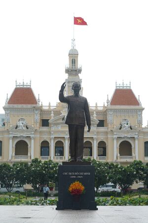 Ho Chi Minh City, Vietnam, July 2018 - Ho Chi Minh statue in front of City Hall.のeditorial素材