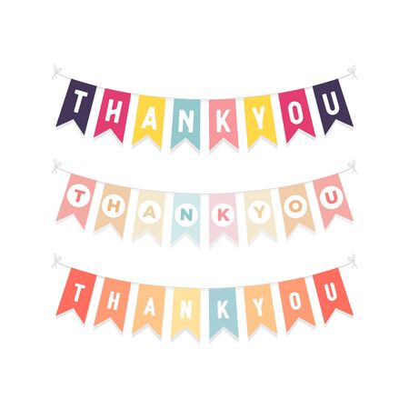 Cute bunting flags with letters Thank you isolated on white background.のイラスト素材