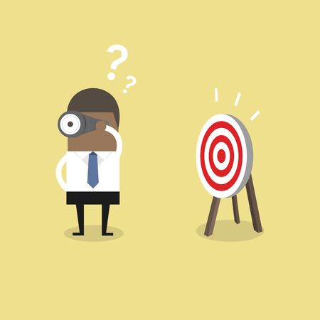 African businessman look for target in wrong direction.のイラスト素材