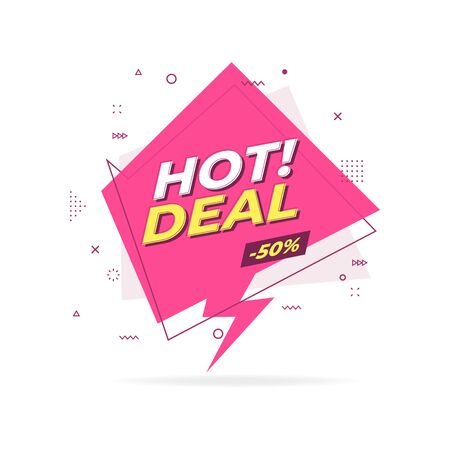 Hot deal trendy flat geometric banner. Hot deal label in Memphis design style.のイラスト素材
