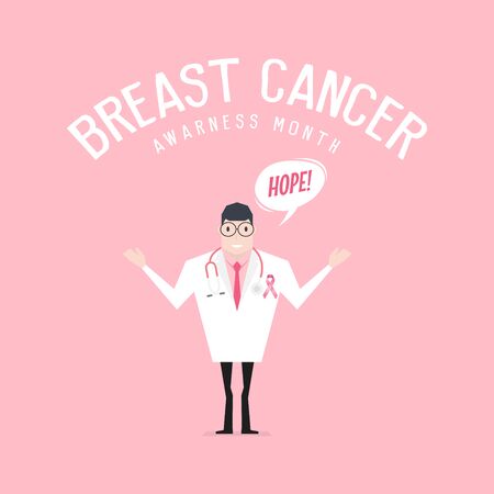 Doctor's with stethoscope on pink background. Breast Cancer Awareness Month.のイラスト素材