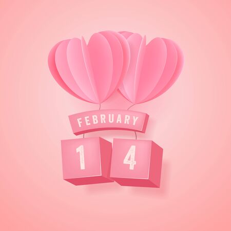 14 February, Valentine's day festival and pink heart balloon on pink background.のイラスト素材