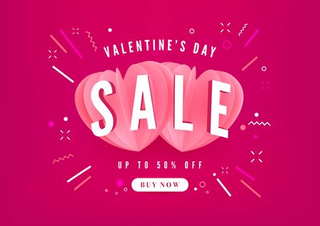 Valentine's Day Sale, Pink hearts background, Special offer, Sale banner.のイラスト素材