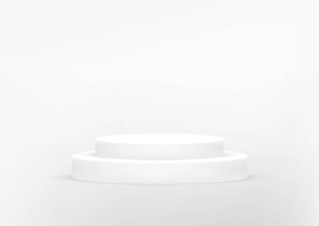 Empty podium studio white background for product display with copy space. Showroom shoot render. Banner background for advertise product.のイラスト素材