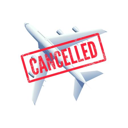 Flight canceled, plane with stamp cancelled.のイラスト素材