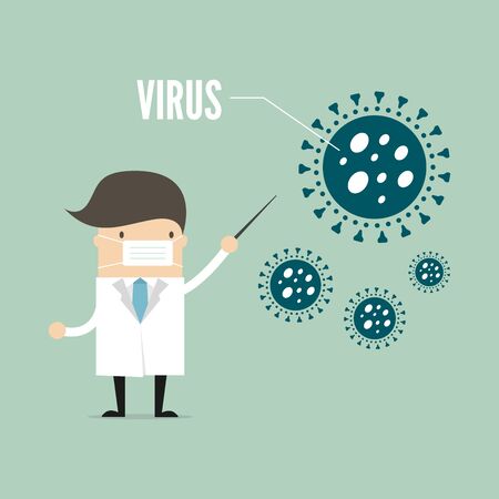 The doctor pointed to the virus symbol.のイラスト素材