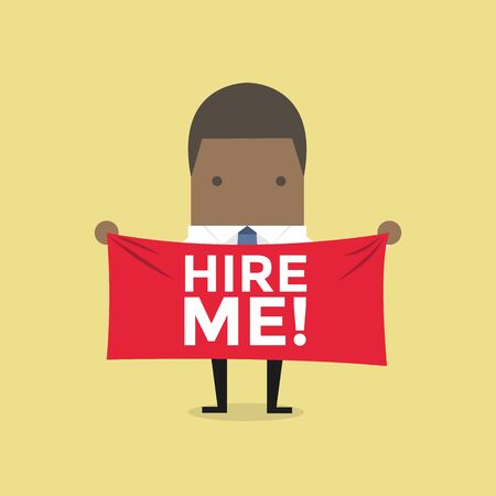 African businessman holding a banner for hiring.のイラスト素材