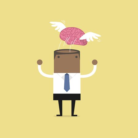 Brain with wing flying freedom from African businessman meditation.のイラスト素材