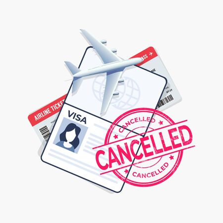 The flight is cancelled with the passport and travel ticket.のイラスト素材