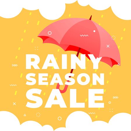 Rainy season sale with red umbrella on yellow background banner.のイラスト素材