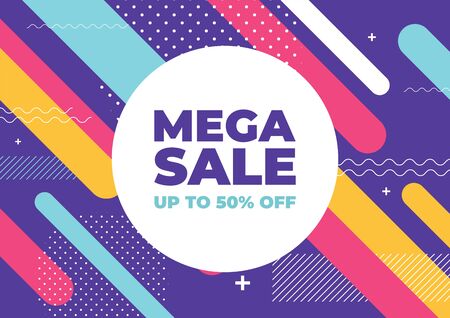 Mega sale with colorful geometric shapes banner.のイラスト素材