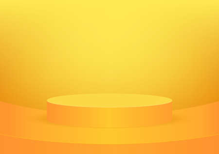 Empty podium studio orange background for product display with copy space. Showroom shoot render. Banner background for advertise productのイラスト素材