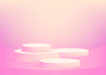 Empty podium studio pink background for product display with copy space. Showroom shoot render. Banner background for advertise product.のイラスト素材