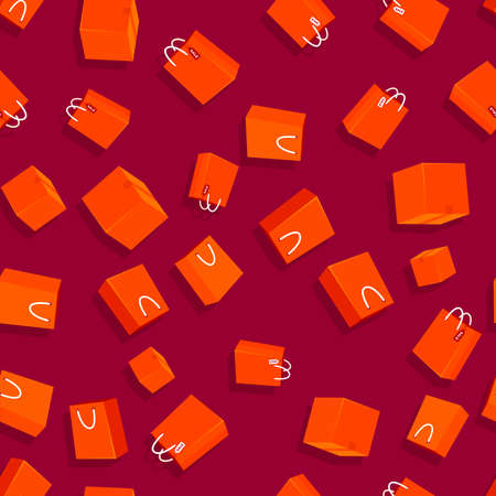 Shopping bag and parcel box seamless pattern on red background.のイラスト素材