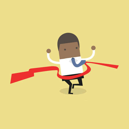 African businessman crossing finish line, he is won a competition.のイラスト素材