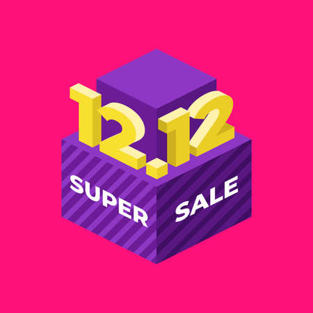 12.12 Super sale flat isometric banner.のイラスト素材