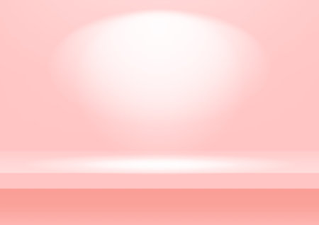 Realistic pink shelf on the studio wall. Empty studio pink background for product display with copy space.のイラスト素材