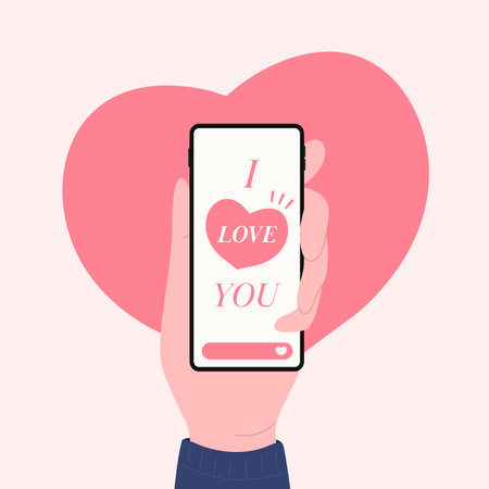 Hand holding phone with i love you messages, Happy Valentines day design concept.のイラスト素材