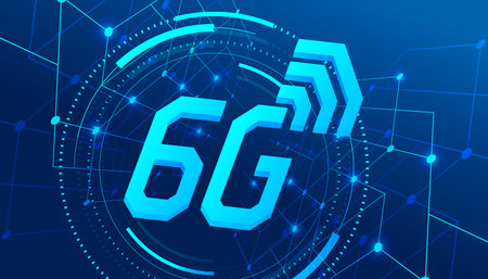 High speed 6G global mobile network, Modern data transfer technology banner template.のイラスト素材