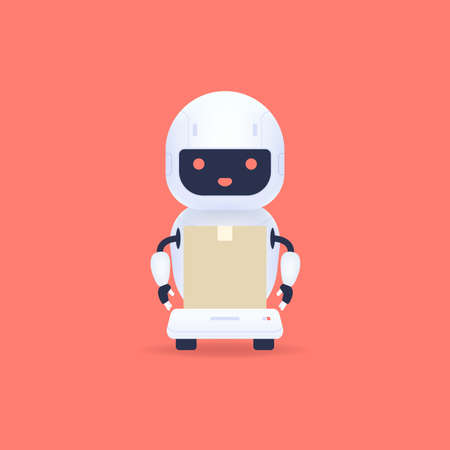 White friendly robot courier artificial intelligence technology. Delivery concept.のイラスト素材