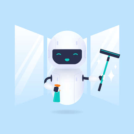 White friendly glass cleaning robot.のイラスト素材