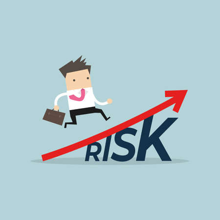 Businessman walking on grow up stock market graph above the word Risk.のイラスト素材