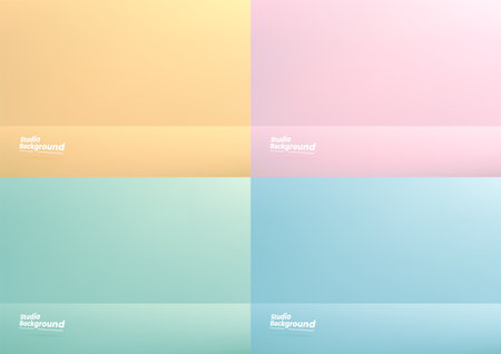 Set of studio room pastel color background used for Display your products. Yellow, Pink, Green, blue background.のイラスト素材