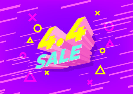 4.4 Shopping day sale poster or flyer design. 4.4 Crazy sales online.のイラスト素材