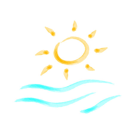 Sun and sea watercolor. Sunrise over the sea.のイラスト素材