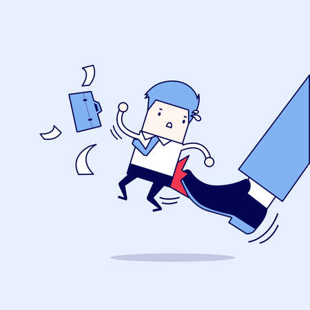 Businessman being kicked by boss. Cartoon character thin line style vector.のイラスト素材