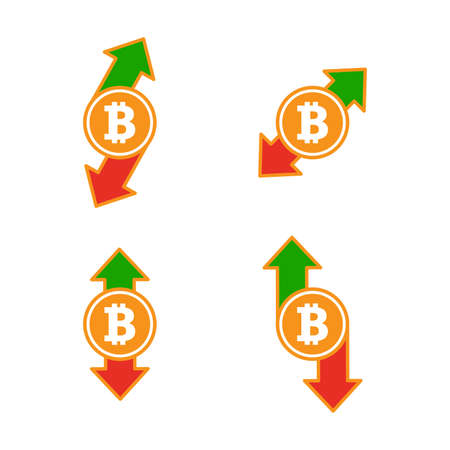 Bitcoin up and down arrow set. Crypto currency crisis concept. Digital currency risk.のイラスト素材