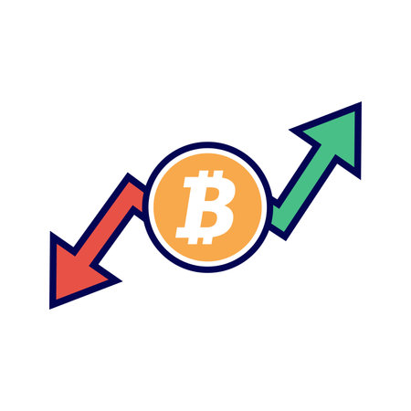 Bitcoin up and down arrow. Crypto currency crisis concept. Digital currency risk.のイラスト素材