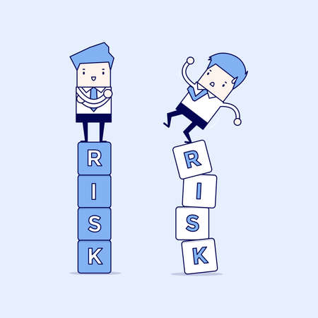 Business risk management of difference businessman between a success and failure. Cartoon character thin line style vector.のイラスト素材