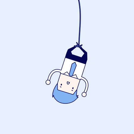 Businessman bungee jumping. Cartoon character thin line style vector.のイラスト素材