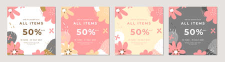 End of season sale banner set. Special offers and promotion square banner template.のイラスト素材